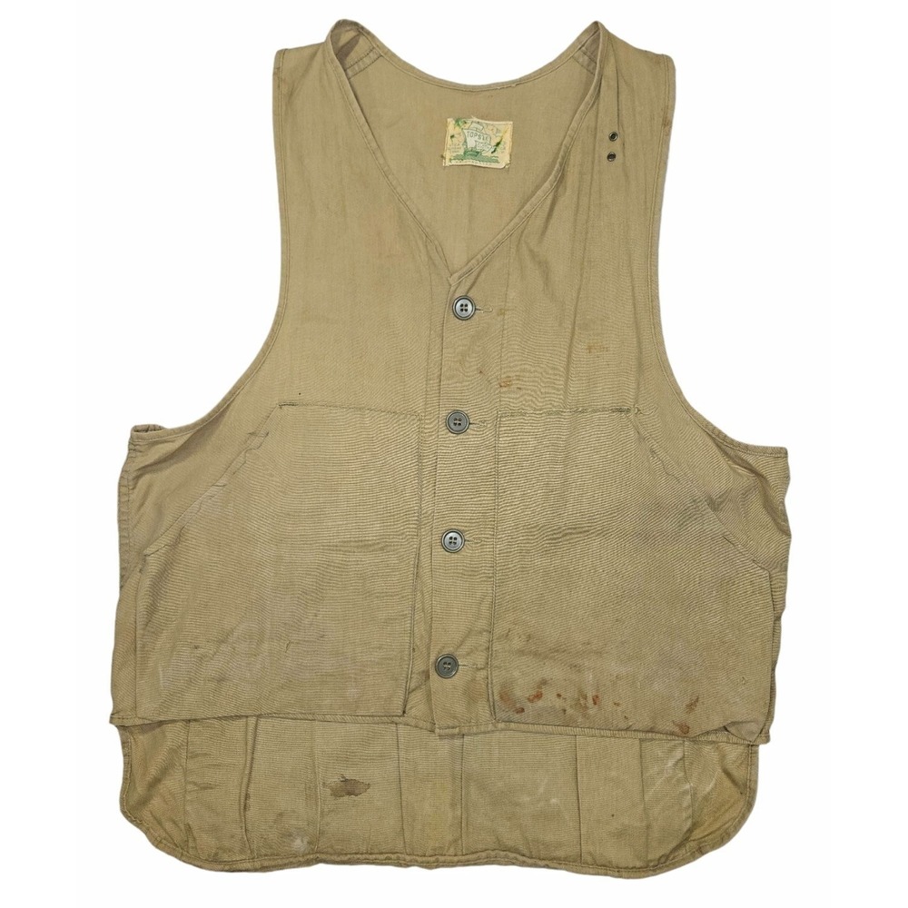 Vintage Utica Duxbak Tops'l Cloth Hunting Vest Tan Canvas Game Bag Distressed